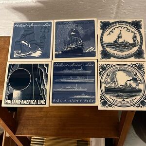 Set Of 6 Holland America Cruise Line Ceramic Tiles Sail a Happy Ship